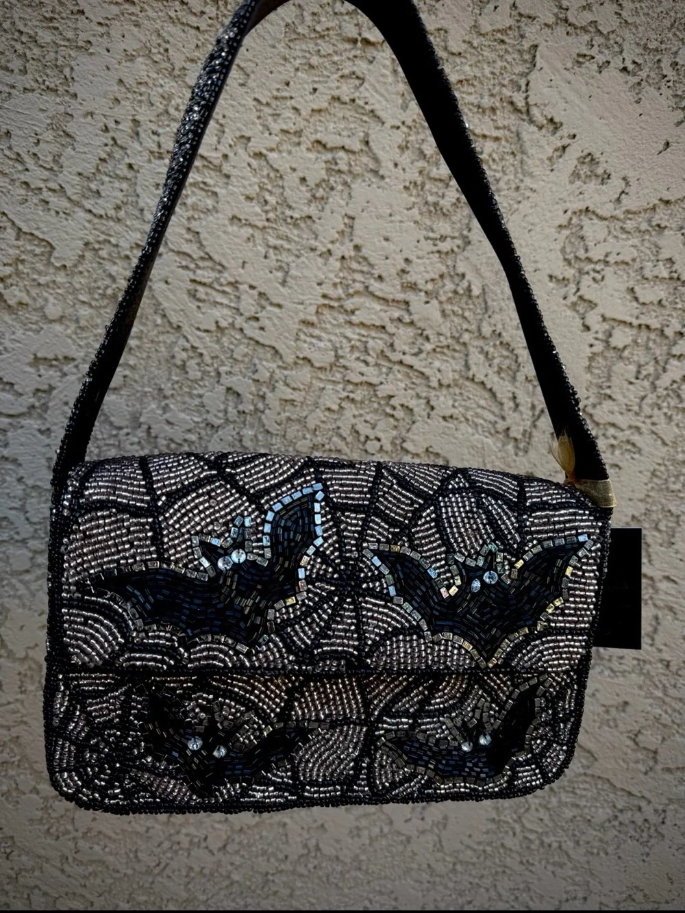 NWT Rare Black Beaded Bat Mosaic Purse